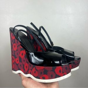Yves Saint Laurent Wedge Platform Black & Red Sandals